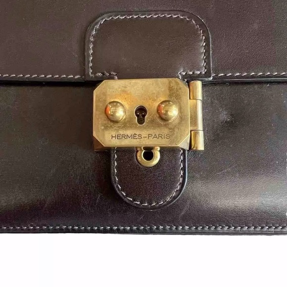 Vintage AUTH HERMES Pochette Clutch Box Leather@Clochette and two keys. - Picture 3 of 12